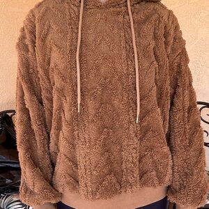 Cozy Plush Hooded Pullover in Warm Brown